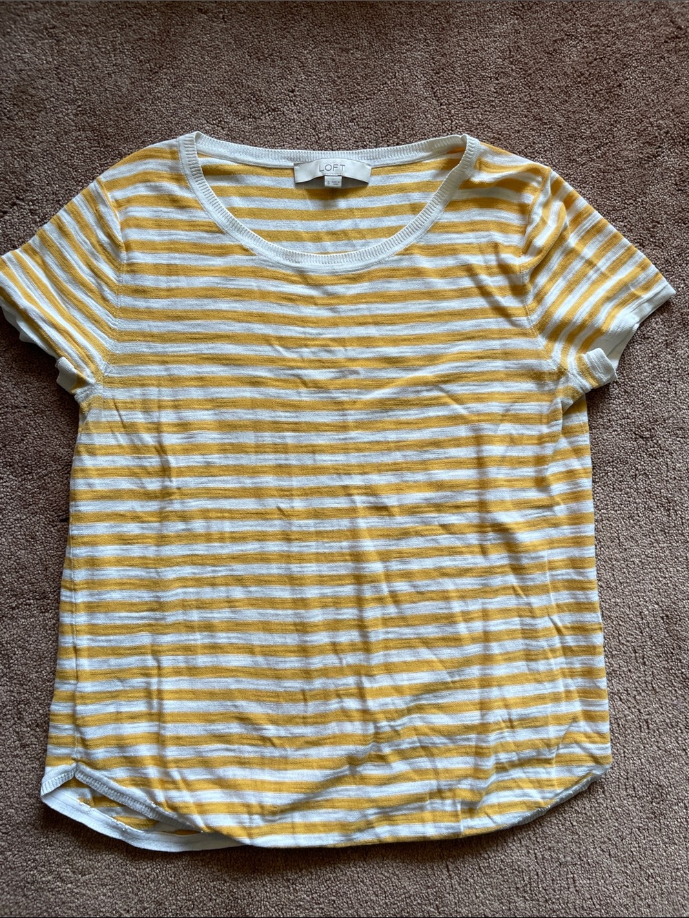 LOFT Yellow & White Striped Short Sleeve Tee